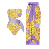 Ruffle Swimsuit Bikini with Yellow Flowers High Waist Skirt